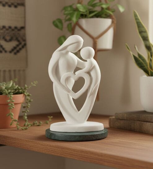 Mother Baby White Heart Showpiece With Green Marble Base