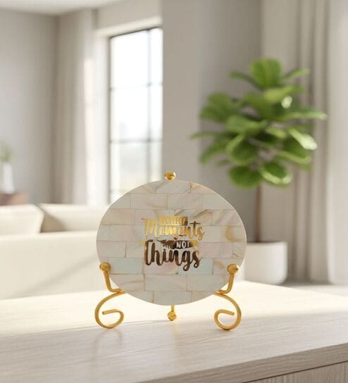 Mother Of Pearl Collect Moments Not Things Showpiece With Metal Stand