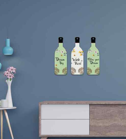 Set of 3  Bottle Shape Wooden Wall Hanging