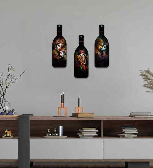 Set of 3  Bottle Shape Decorative Wooden Wall Hanging