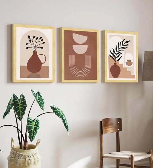 Terracotta Vase & Botanical Wall Art Framed Set of 3