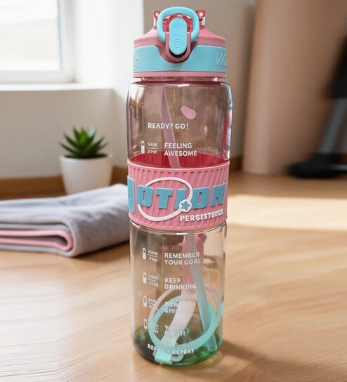 Motivational Sipper Water Bottle with Capacity Markings & Silicone Grip, 700 ml