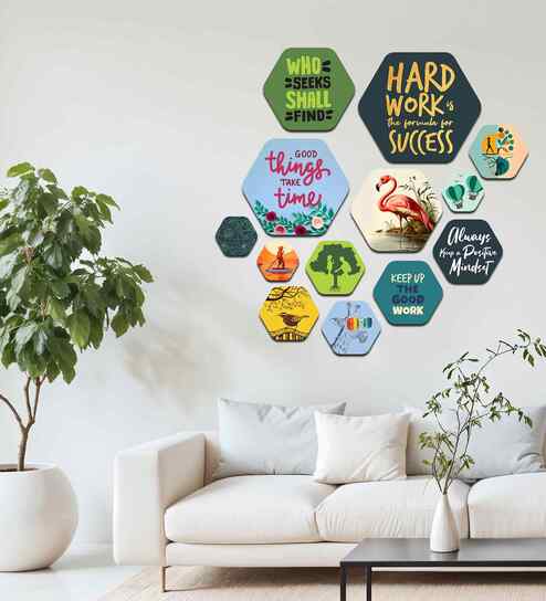 Set of 13 Hard Work Success Motivational Wooden Wall Arts