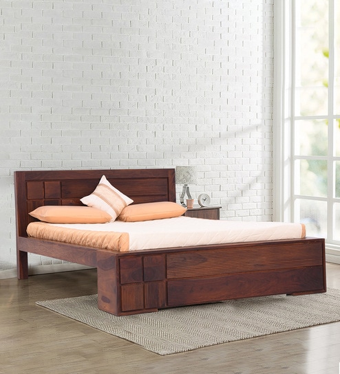 Mourya Queen Size Bed Without Storage In Brown color