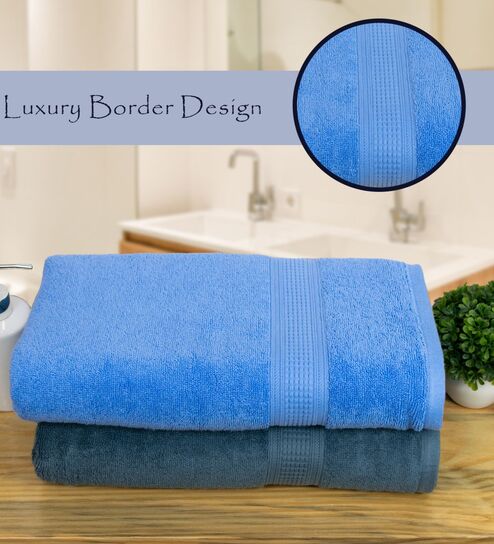 Mouve & Blue Cotton Solid  500 GSM Bath Towels Pack of 2