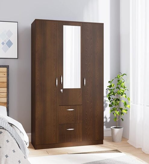 Mozart 3 Door Wardrobe in Walnut Finish with Mirror