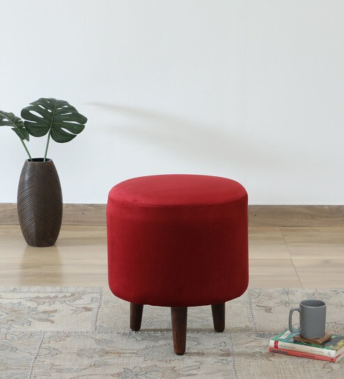 Mozart Fabric Seating Stool In Provincial Teak Finish