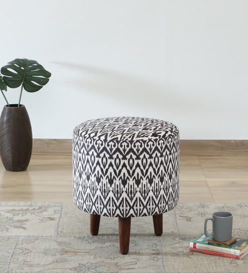 Mozart Fabric Seating Stool In Provincial Teak Finish