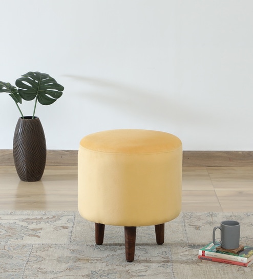 Mozart Velvet Seating Stool In Yellow Color