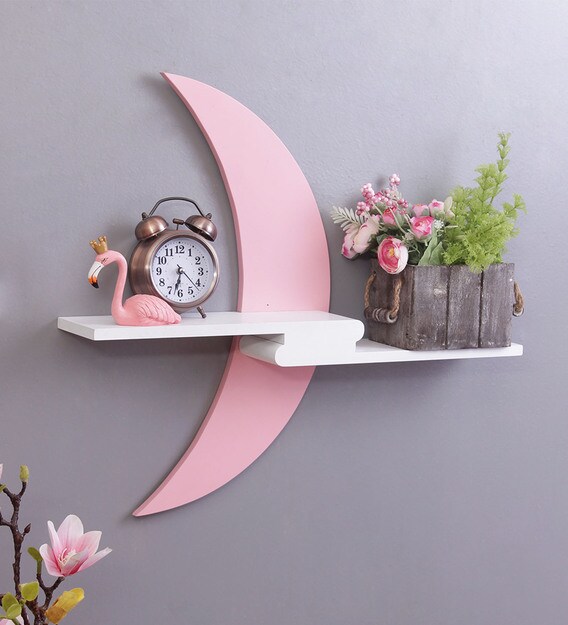 Buy Moon Wall Shelf in Pink by Wishtank Online Wardrobes Bed Room