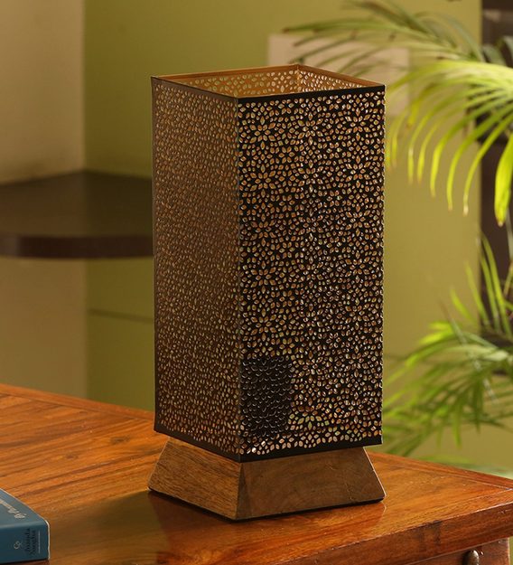 Buy Moroccan Shimmer Black Fabric Shade Table Lamp with Light Brown