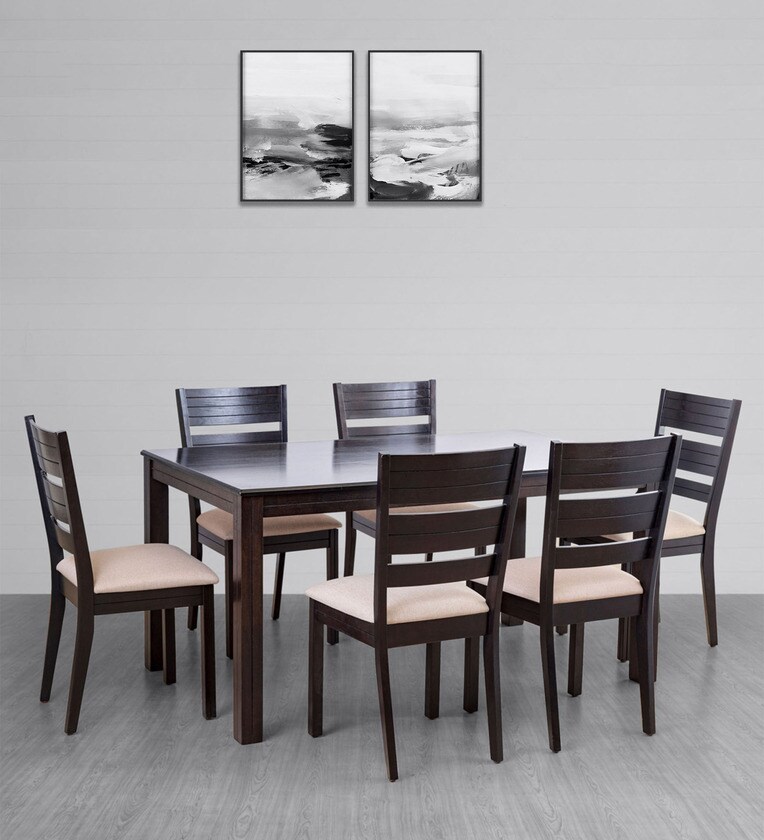 Buy Montoya 6 Seater Dining Table Set with Chair in Brown Color by Home