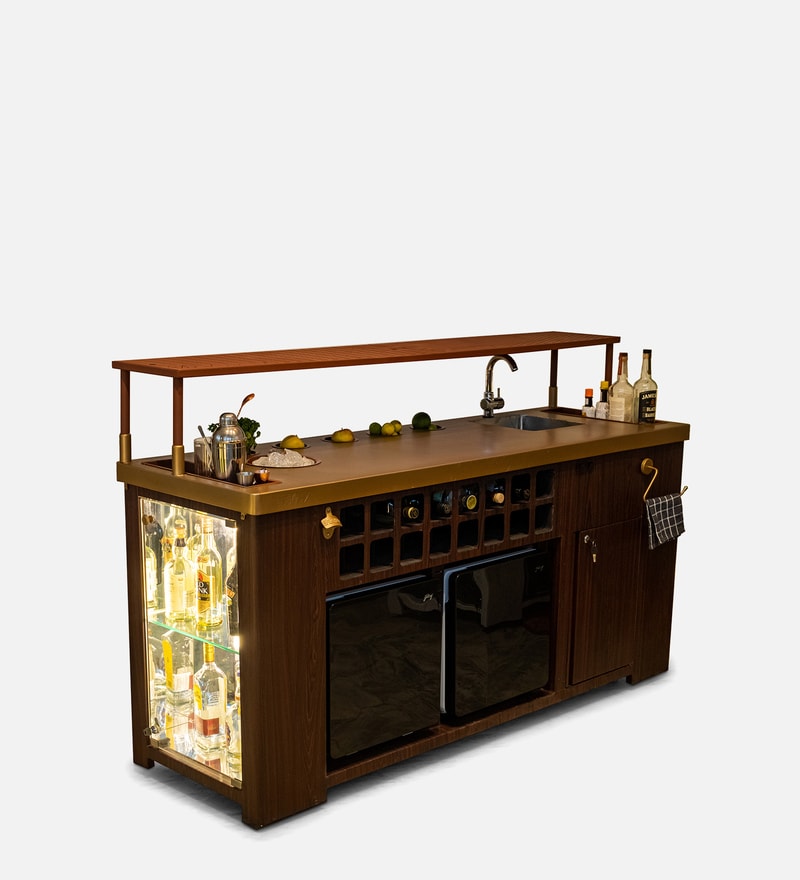 Buy AllInOne Metal Bar in Natural & Matt Gold Finish With 60L