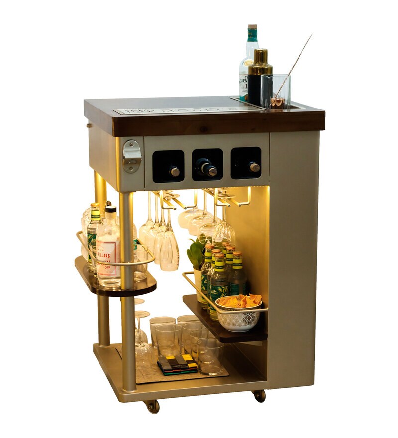 Buy AllInOne Bar Model Y Bar Trolley with Metal Top & Wheels in Gold