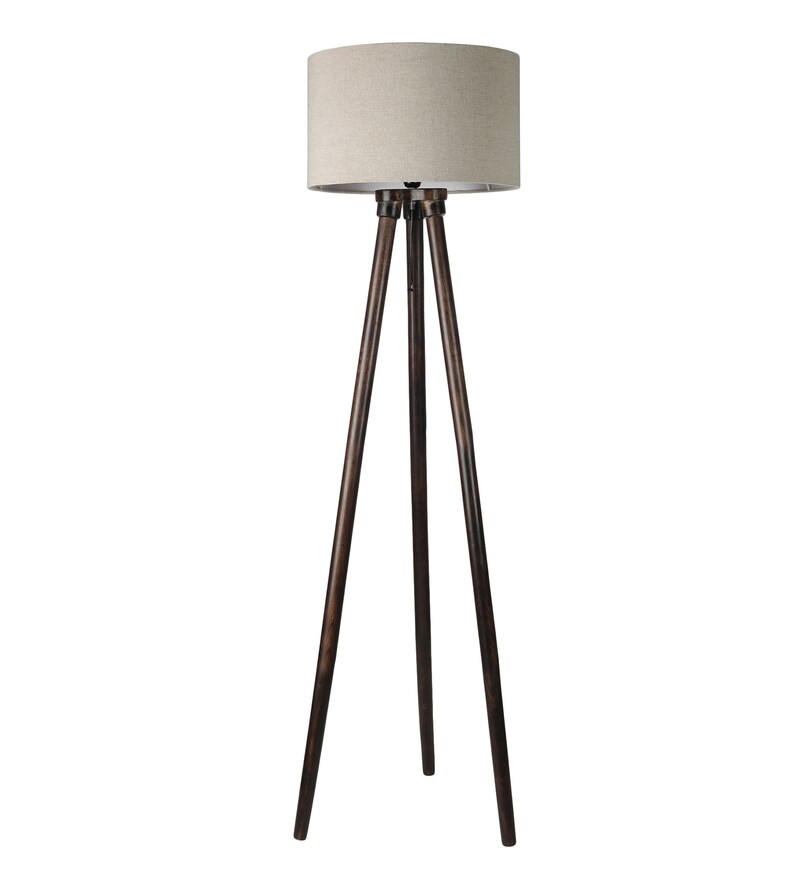 Buy Modern Beige Fabric Shade Tripod Floor Lamp With Wood Base By ...