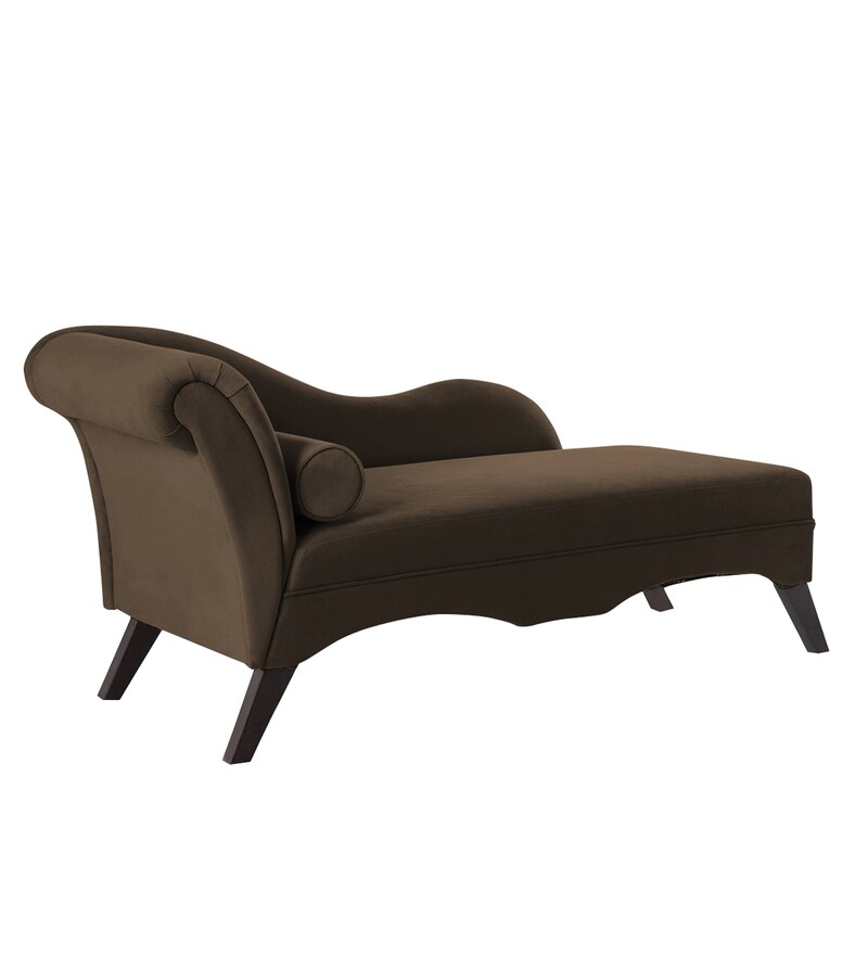 Buy Modern Scroll LHSVelvet Chaise Lounger in Brown Colour by Dreamzz