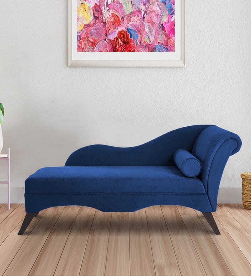 Buy Modern Velvet Chaise Lounger in Navy Blue Colour by Dreamzz