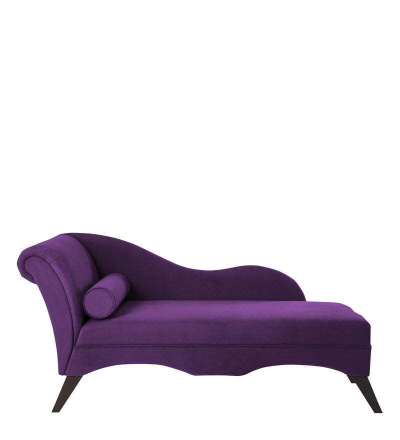 Buy Modern Velvet Chaise Lounger in Purple Colour by Dreamzz Furniture