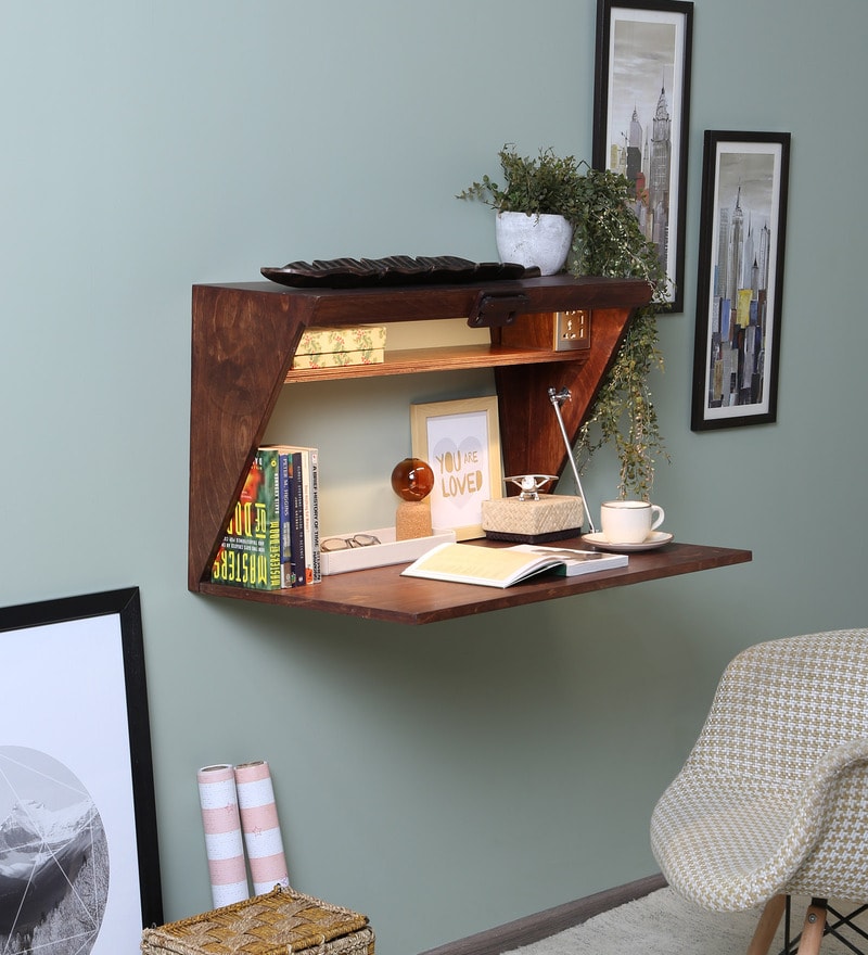 Buy Modern Wall Mounted Study Table in Brown Colour by 