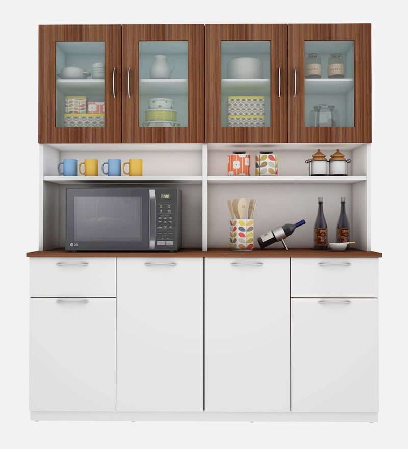 Buy Modish Crockery Unit in Frosty White & Walnut Finish by Woodbuzz