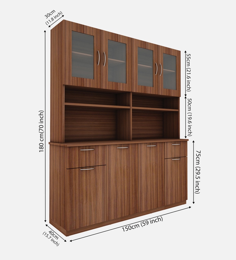 Buy Modish 4 Door Crockery Unit In Walnut Colour By Woodbuzz Online Hutch Cabinets Hutch