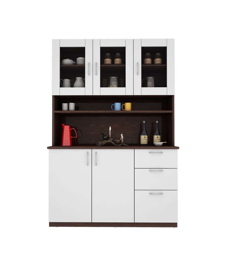 Buy Modish Crockery Unit in Wenge & Frosty White Finish Online Crockery Units Crockery Units