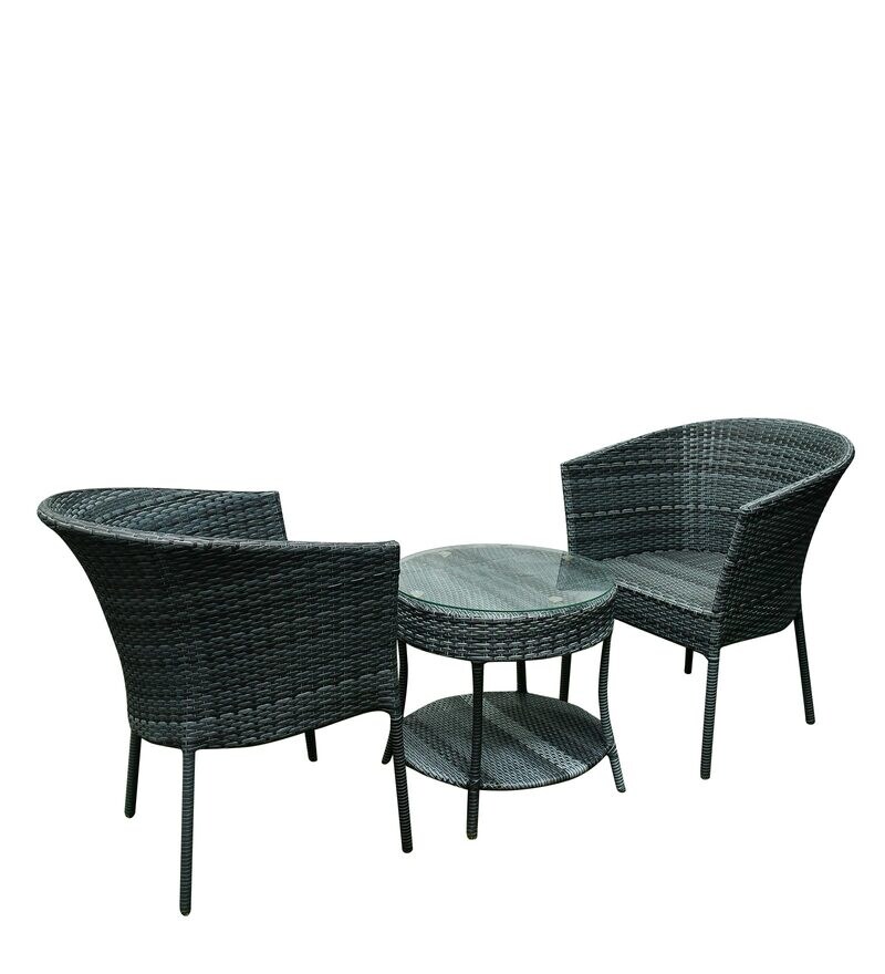 Buy Monaco Wicker Table and Chair Set in Black & White with 2 Chairs
