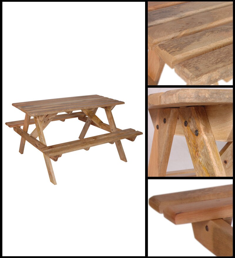 Buy Lomira Solid Wood 4 Seater Patio Dining Set In Natural Mango Wood Finish By Bohemiana Online