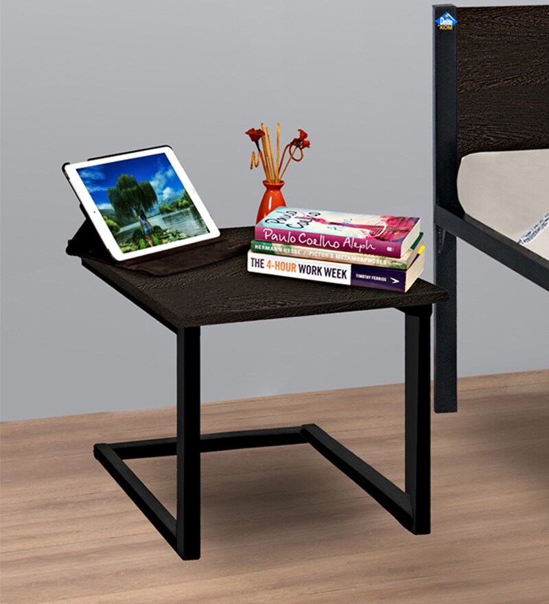 Buy Moonlight Metal bedside table in Wenge & Black Colour by Delite Kom