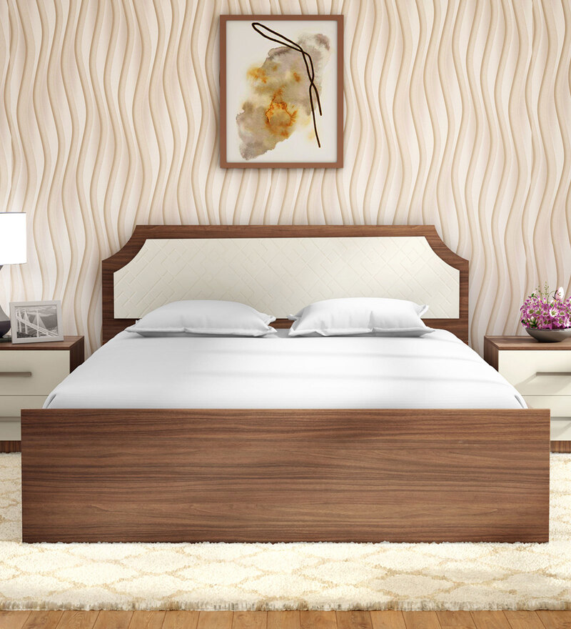 Buy Morf Queen Size Bed in Brown & Cream Finish with Hydraulic Storage