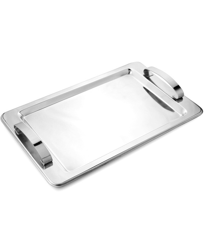Buy Mosaic Silver Stainless Steel Serving Tray Set of 2 Online