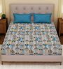 Blue Floral 120 TC Cotton Double Size Bedsheet With 2 Pillow Covers