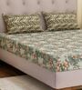 Grey Floral 120 TC Cotton Double Size Bedsheet With 2 Pillow Covers