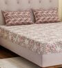 Brown Floral 120 TC Cotton Double Size Bedsheet With 2 Pillow Covers