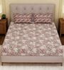 Brown Floral 120 TC Cotton Double Size Bedsheet With 2 Pillow Covers
