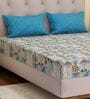 Blue Floral 120 TC Cotton Double Size Bedsheet With 2 Pillow Covers