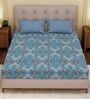 Blue Geometric 120 TC Cotton Double Size Bedsheet With 2 Pillow Covers