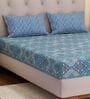 Blue Geometric 120 TC Cotton Double Size Bedsheet With 2 Pillow Covers