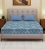 Blue Geometric 120 TC Cotton Double Size Bedsheet With 2 Pillow Covers