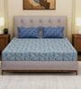Blue Paisley 120 TC Cotton Double Size Bedsheet With 2 Pillow Covers