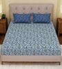 Blue Paisley 120 TC Cotton Double Size Bedsheet With 2 Pillow Covers