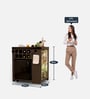 Model X All-In-One Metal Bar Cabinet in Brown Slate Wood Finish with Built-in 30L Fridge & Wheels