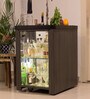 Model X All-In-One Metal Bar Cabinet in Brown Slate Wood Finish with Built-in 30L Fridge & Wheels