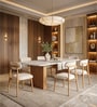 Modena White Baswara Marble Top 6 Seater Dining Set In Natural Finish