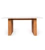 Modena White Baswara Marble Top 6 Seater Dining Set In Natural Finish