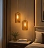 Modern Amber Glass Cylinder Pendant Lights with Gold Finish