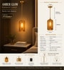 Modern Amber Glass Cylinder Pendant Lights with Gold Finish