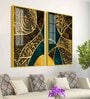 Modern Art Of Golden Crystal Textured Acrylic Art Framed Art Panel (Set Of 2)