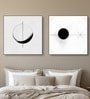 Modern Black and White Circles Set of 2 Canvas Wall Painting Black Frame