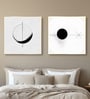 Modern Black and White Circles Set of 2 Canvas Wall Painting Gold Frame